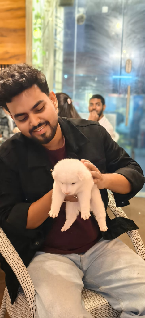 Rohit Sharma with their White Husky